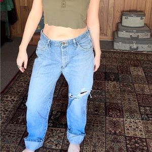 Rustler Jeans - Distressed Knee, Baggy Dad Jeans, Long Length 100% Cotton!